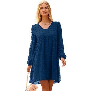 2 Swiss Dot Chiffon V-Neck Dresses Long Sleeve & Short Sleeve